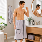 Men’s Bath Wrap Microfiber Quick Dry Absorbent Adjustable Snap Closure Grey Bath Towel Wrap Lightweight Bathroom Spa Gym Travel Use 70x150cm Comfortable Fit