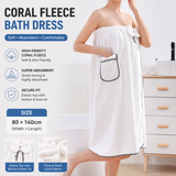 White Women's Coral Fleece Wearable Bath Towel Wrap - 80x140cm With Elastic Band, Snap Button and Pocket for Home Spa Travel In Australia - Darrahopens