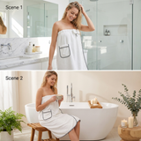 White Women's Coral Fleece Wearable Bath Towel Wrap - 80x140cm With Elastic Band, Snap Button and Pocket for Home Spa Travel In Australia - Darrahopens