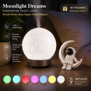 Moonlight Dreams Moon Lamp Humidifier Night Light USB Aroma Diffuser with Astronaut Figurine 7-Color LED Galaxy Bedroom Decor Gift for Kids & Adults (Dark wood grain base) In Australia - Darrahopens