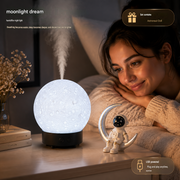 Moonlight Dreams Moon Lamp Humidifier Night Light USB Aroma Diffuser with Astronaut Figurine 7-Color LED Galaxy Bedroom Decor Gift for Kids & Adults (Black base) In Australia - Darrahopens