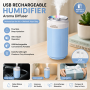 Blue USB Rechargeable Humidifier Aroma Diffuser Mini Can Mist Maker Portable Car Home Desktop Air Moisturizer with LED Light