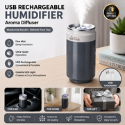 Dark Gray USB Rechargeable Humidifier Aroma Diffuser Mini Can Mist Maker Portable Car Home Desktop Air Moisturizer with LED Light In Australia - Darrahopens