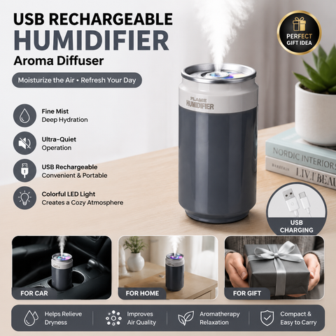 Dark Gray USB Rechargeable Humidifier Aroma Diffuser Mini Can Mist Maker Portable Car Home Desktop Air Moisturizer with LED Light In Australia - Darrahopens