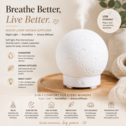 Moon Light Humidifier Aroma Diffuser (White base version) with LED Night Light, USB Desktop Essential Oil Diffuser Cool Mist Maker for Bedroom Office Home Relaxation In Australia - Darrahopens