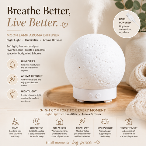 Moon Light Humidifier Aroma Diffuser (White base version) with LED Night Light, USB Desktop Essential Oil Diffuser Cool Mist Maker for Bedroom Office Home Relaxation In Australia - Darrahopens