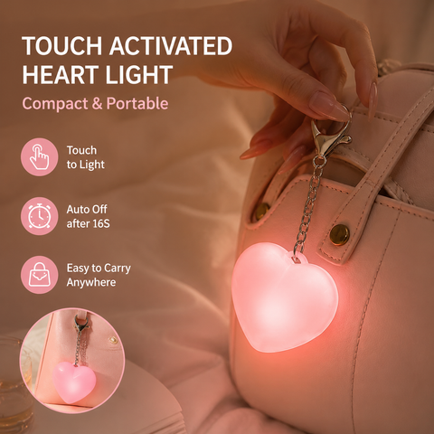 Pink Touch Activated Heart Keychain Light - Cute Portable LED Night Light Rechargeable Bag Charm Lamp Romantic Gift for Girls Bedroom Decoration Travel Use In Australia - Darrahopens