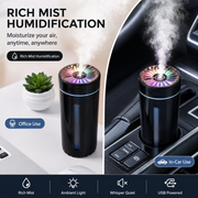 Black USB Rechargeable Car Aroma Diffuser Humidifier with Ambient Light, 300ml Portable Mist Air Freshener for Vehicle Office Home