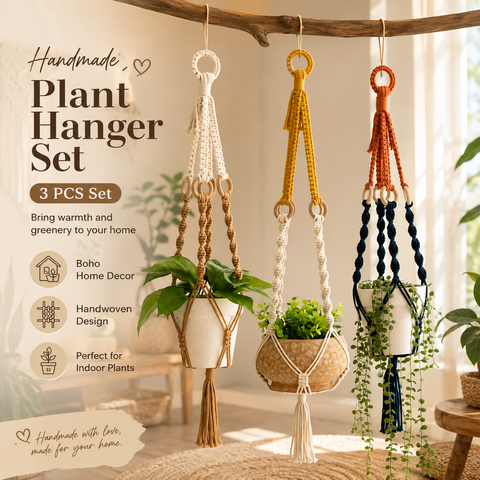 Handmade Plant Hanger Set 3 PCS, Boho Macrame Hanging Planter Basket with Cotton Rope Woven Design, Indoor Outdoor Plant Holder for Balcony Garden Home Decor, Natural Greenery Display In Australia - Darrahopens
