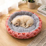Round Pet Bed for Small Dogs and Cats, Soft Plush Calming Cat Bed with Strawberry Pattern, Cozy Washable Puppy Sleeping Mat, Non Slip Bottom Pet Cushion for Indoor Home Use(Diameter: 34cm) In Australia - Darrahopens