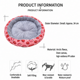 Round Pet Bed for Small Dogs and Cats, Soft Plush Calming Cat Bed with Strawberry Pattern, Cozy Washable Puppy Sleeping Mat, Non Slip Bottom Pet Cushion for Indoor Home Use(Diameter: 34cm) In Australia - Darrahopens
