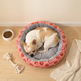 Round Pet Bed for Small Dogs and Cats, Soft Plush Calming Cat Bed with Strawberry Pattern, Cozy Washable Puppy Sleeping Mat, Non Slip Bottom Pet Cushion for Indoor Home Use(Diameter: 45cm) In Australia - Darrahopens