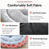 Round Pet Bed for Small Dogs and Cats, Soft Plush Calming Cat Bed with Strawberry Pattern, Cozy Washable Puppy Sleeping Mat, Non Slip Bottom Pet Cushion for Indoor Home Use(Diameter: 45cm) In Australia - Darrahopens