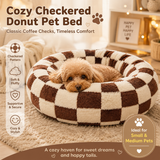 Small Medium Pet Donut Bed (Coffee plaid) -50cm outer diameter, Soft Plush Round Dog Bed and Cat Bed with Raised Rim, Cozy Calming Pet Sleeping Cushion, Checkered Washable Puppy Bed for Indoor Small Dogs Cats and Kittens In Australia - Darrahopens