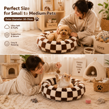 Medium Large Pet Donut Bed (Coffee plaid)-80cm outer diameter, Soft Plush Round Dog Bed and Cat Bed with Raised Rim, Cozy Calming Pet Sleeping Cushion, Checkered Washable Dog Bed for Medium Large Dogs and Cats In Australia - Darrahopens