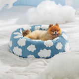 Small Medium Pet Donut Bed-40cm outer diameter, Soft Plush Round Dog Bed and Cat Bed with Raised Rim, Cozy Calming Pet Sleeping Cushion, Blue Cloud Pattern Washable Pet Bed for Small Medium Dogs Cats Puppies and Kittens