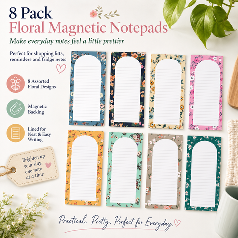 8 Pack Floral Magnetic Notepads for Fridge, Cute Shopping List Planner Memo Pads with 25 Sheets Each, Tear Off Weekly To Do List Notes for Home Kitchen Office School Organisation and Daily Reminders In Australia - Darrahopens