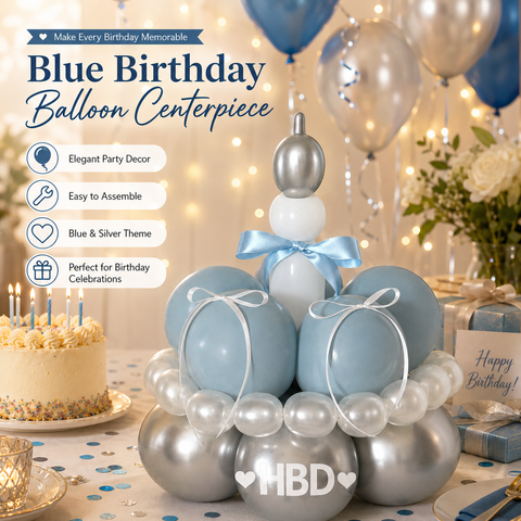 Birthday Cake Balloon Garland Kit (Blue Material kit)– DIY Party Decoration Set with HBD Balloons, Ribbon and Glue Dots, Creative Table Centrepiece for Birthday Celebrations, Photo Props and Event Decor In Australia - Darrahopens