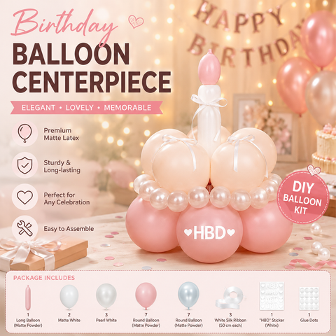 Birthday Cake Balloon Garland Kit (Pink Material kit)– DIY Party Decoration Set with HBD Balloons, Ribbon and Glue Dots, Creative Table Centrepiece for Birthday Celebrations, Photo Props and Event Decor In Australia - Darrahopens
