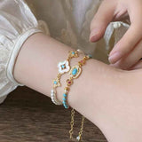 2PCS Vintage Layered Pearl Bracelet Set | Elegant Zircon Flower Charm Gold Plated Stackable Bracelets Jewelry Gift In Australia - Darrahopens