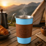 Blue 304 Stainless Steel Camping Coffee Cup  with Leather Sleeve – 500ml Portable Outdoor Drinking Cup, Beer Cup, Travel Mug for Camping, Hiking, Picnic and Daily Coffee In Australia - Darrahopens