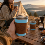 Blue 304 Stainless Steel Camping Coffee Cup  with Leather Sleeve – 500ml Portable Outdoor Drinking Cup, Beer Cup, Travel Mug for Camping, Hiking, Picnic and Daily Coffee In Australia - Darrahopens