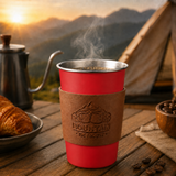 Red 304 Stainless Steel Camping Coffee Cup  with Leather Sleeve – 500ml Portable Outdoor Drinking Cup, Beer Cup, Travel Mug for Camping, Hiking, Picnic and Daily Coffee In Australia - Darrahopens