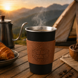 Black 304 Stainless Steel Camping Coffee Cup  with Leather Sleeve – 500ml Portable Outdoor Drinking Cup, Beer Cup, Travel Mug for Camping, Hiking, Picnic and Daily Coffee In Australia - Darrahopens