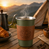 Green 304 Stainless Steel Camping Coffee Cup  with Leather Sleeve – 500ml Portable Outdoor Drinking Cup, Beer Cup, Travel Mug for Camping, Hiking, Picnic and Daily Coffee In Australia - Darrahopens