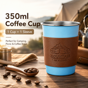 Blue 304 Stainless Steel Camping Coffee Cup  with Leather Sleeve – 350ml Portable Outdoor Drinking Cup, Beer Cup, Travel Mug for Camping, Hiking, Picnic and Daily Coffee