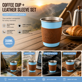 Blue 304 Stainless Steel Camping Coffee Cup  with Leather Sleeve – 350ml Portable Outdoor Drinking Cup, Beer Cup, Travel Mug for Camping, Hiking, Picnic and Daily Coffee In Australia - Darrahopens