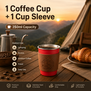 Red 304 Stainless Steel Camping Coffee Cup  with Leather Sleeve – 350ml Portable Outdoor Drinking Cup, Beer Cup, Travel Mug for Camping, Hiking, Picnic and Daily Coffee In Australia - Darrahopens