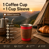 Red 304 Stainless Steel Camping Coffee Cup  with Leather Sleeve – 350ml Portable Outdoor Drinking Cup, Beer Cup, Travel Mug for Camping, Hiking, Picnic and Daily Coffee In Australia - Darrahopens
