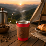 Red 304 Stainless Steel Camping Coffee Cup  with Leather Sleeve – 350ml Portable Outdoor Drinking Cup, Beer Cup, Travel Mug for Camping, Hiking, Picnic and Daily Coffee In Australia - Darrahopens