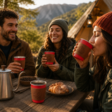 Red 304 Stainless Steel Camping Coffee Cup  with Leather Sleeve – 350ml Portable Outdoor Drinking Cup, Beer Cup, Travel Mug for Camping, Hiking, Picnic and Daily Coffee In Australia - Darrahopens
