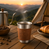 Silver 304 Stainless Steel Camping Coffee Cup  with Leather Sleeve – 350ml Portable Outdoor Drinking Cup, Beer Cup, Travel Mug for Camping, Hiking, Picnic and Daily Coffee In Australia - Darrahopens