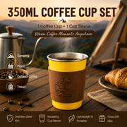 Yellow 304 Stainless Steel Camping Coffee Cup  with Leather Sleeve – 350ml Portable Outdoor Drinking Cup, Beer Cup, Travel Mug for Camping, Hiking, Picnic and Daily Coffee In Australia - Darrahopens