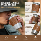 Yellow 304 Stainless Steel Camping Coffee Cup  with Leather Sleeve – 350ml Portable Outdoor Drinking Cup, Beer Cup, Travel Mug for Camping, Hiking, Picnic and Daily Coffee