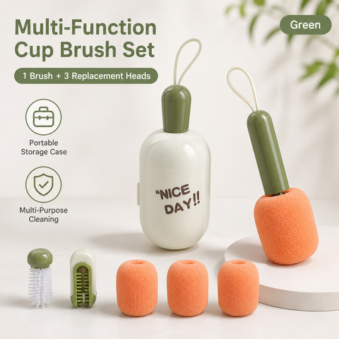 Green Portable 3-in-1 Cup Cleaning Brush Set with 3 Replacement Sponge Heads – Retractable Long Handle Bottle Brush for Travel Mugs, Coffee Cups, Water Bottles, Tumblers,Camping, Office & Home Use In Australia - Darrahopens