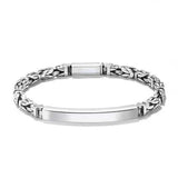Men's Stainless Steel Byzantine Link Bracelet 20cm (7.87in) – Vintage Woven Chain Bangle, Minimalist ID Plate, Secure Clasp, Everyday Casual, Business, Anniversary Gift