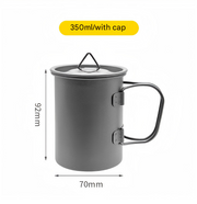Camping Mug 350ml (11.83oz) with Lid – Ultra Lightweight Titanium Coffee Cup, Foldable Handle Outdoor Water Cup for Camping, Hiking, Travel, Backpacking and Adventure
