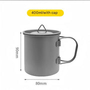 Camping Mug 400ml (13.53oz) with Lid – Ultra Lightweight Titanium Coffee Cup, Foldable Handle Outdoor Water Cup for Camping, Hiking, Travel, Backpacking and Adventure