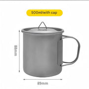 Camping Mug 500ml (16.91oz) with Lid – Ultra Lightweight Titanium Coffee Cup, Foldable Handle Outdoor Water Cup for Camping, Hiking, Travel, Backpacking and Adventure