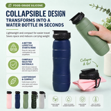 Gray Collapsible Silicone Water Bottle - 650ml Foldable Travel Bottle with Straw Lid, Food Grade Silicone Hiking Flask, Leak Resistant Portable Water Bottle for Outdoor Sports Fitness Cycling