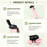 Gray Collapsible Silicone Water Bottle - 650ml Foldable Travel Bottle with Straw Lid, Food Grade Silicone Hiking Flask, Leak Resistant Portable Water Bottle for Outdoor Sports Fitness Cycling