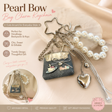 Blue Mini PU Leather Bag Charm Keychain with Pearl Bow Pendant Cute Handbag Accessories for Women Girls, Fashion Decorative Key Ring Hanging Ornament Gift In Australia - Darrahopens