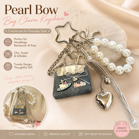 Blue Mini PU Leather Bag Charm Keychain with Pearl Bow Pendant Cute Handbag Accessories for Women Girls, Fashion Decorative Key Ring Hanging Ornament Gift In Australia - Darrahopens