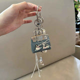 Blue Mini PU Leather Bag Charm Keychain with Pearl Bow Pendant Cute Handbag Accessories for Women Girls, Fashion Decorative Key Ring Hanging Ornament Gift In Australia - Darrahopens