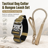 Khaki Tactical Dog Collar and Bungee Lead Set (XL size) - Padded Quick Release Collar with Control Handle and Shock Absorbing Leash for Medium and Large Dogs In Australia - Darrahopens