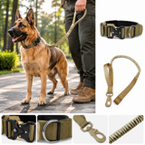Khaki Tactical Dog Collar and Bungee Lead Set (XL size) - Padded Quick Release Collar with Control Handle and Shock Absorbing Leash for Medium and Large Dogs In Australia - Darrahopens